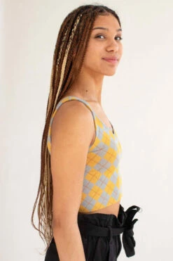 Mustard Argyle Seamless Crop Tank -Swimsuit Closet Sales Store yellow argyle seamless tank 4 91130.1666806174