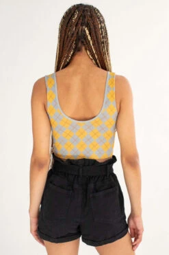 Mustard Argyle Seamless Crop Tank -Swimsuit Closet Sales Store yellow argyle seamless tank 5 11787.1666806190