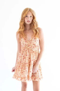 Yellow Bold Floral Ruffle Mini Dress