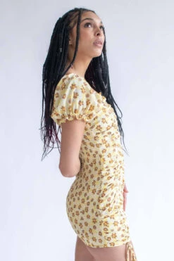 Yellow Spring Floral Cinched Mini Dress -Swimsuit Closet Sales Store yellow spring floral cinched mini dress 4 02279.1666805829