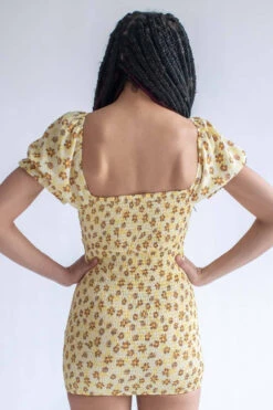 Yellow Spring Floral Cinched Mini Dress -Swimsuit Closet Sales Store yellow spring floral cinched mini dress 5 10634.1666805873