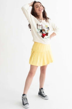 Yellow Stretch Pleated Skirt